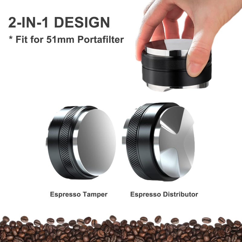 symtype Store Espresso Accessories Kit 51mm Tamper: 51mm Espresso Tamper and Coffee Distributor, Espresso Tamper Kit Barista Tools with WDT Tool Tamping Mat Brush | Dual Head Espresso Leveler for 51mm Portafilter - Image 2